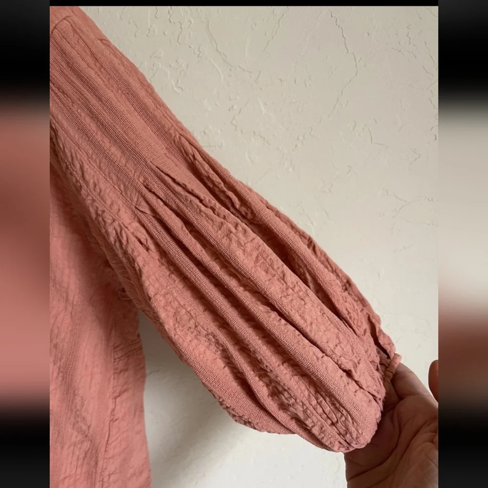 Free People Brown Buttoned Ruched Blouse